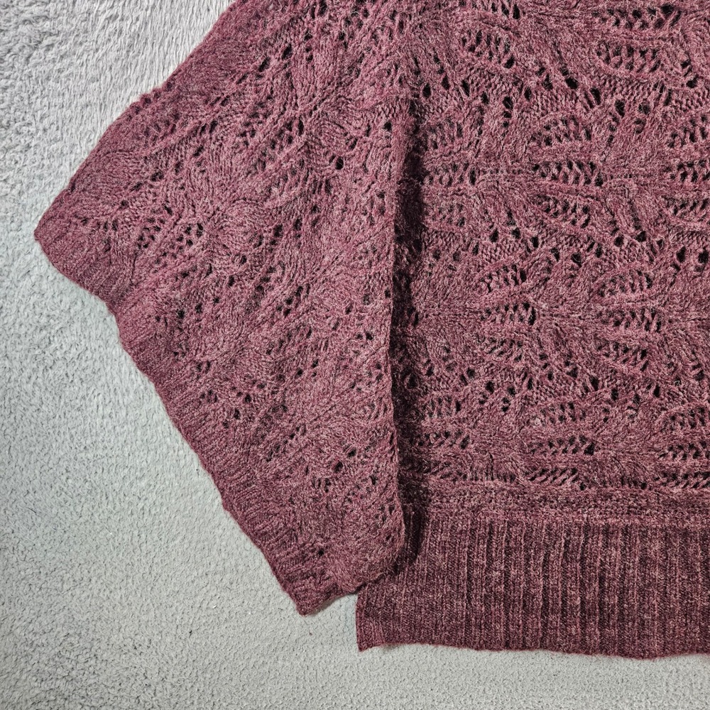 BCBGMAXAZRIA Burgundy Pointelle Open Knit Dolman Batwing Sleeve Sweater Small - Picture 2 of 10